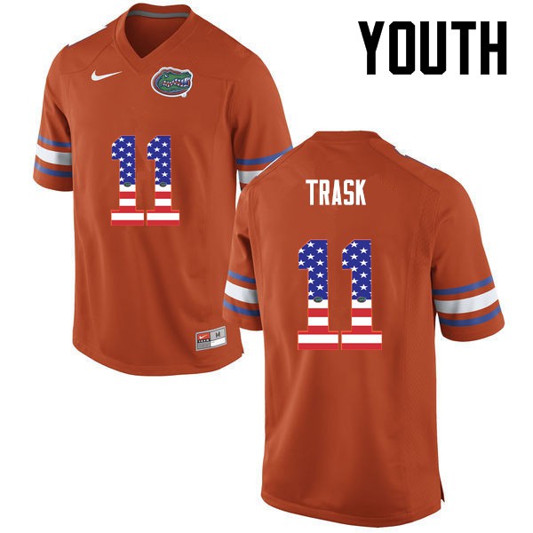 Florida Gators Youth #11 Kyle Trask College Football Jersey USA Flag Fashion Orange